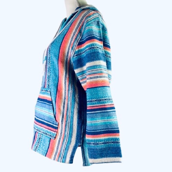 Beach Life LA DRFT Multicolor Poncho Hoodie Reggae Pocket V Neck Unisex Surfer - Picture 3 of 9